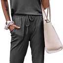 PRETTYGARDEN Women's Two Piece Outfit Sets Casual Summer Sleeveless Matching Lounge Wear Spring Travel Clothes Tracksuit (Medium, Dark Grey)