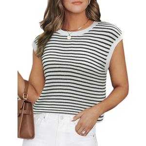 CiCiBird Women Summer Cap Sleeve Sweaters Knit Crew Neck Pullover Tank Tops 2025 Casual Trendy Shirt (XL)