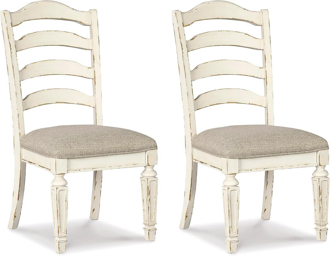 Signature Design by Ashley Realyn Dining Room Upholstered Chair 2 Count, Antique White