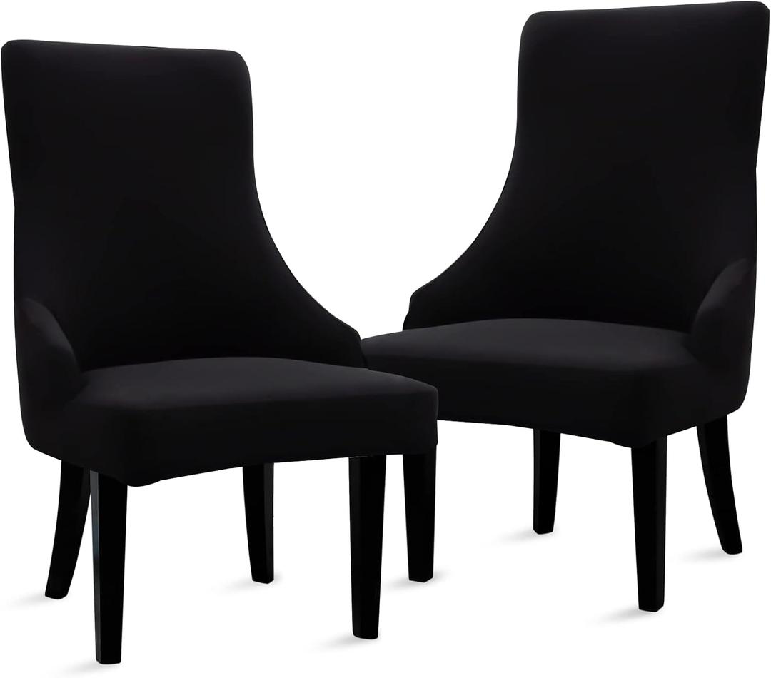 Liykimt Stretch Wingback Side Chair Slipcover-Accent Chair Cover Slipcover with Arm,Washable Upholstered Arm Dining Chair with Nailed Trim Protector for Dining Living Room Set of 2,Black