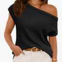 LILLUSORY Womens Summer Fashion Off The Shoulder Sweaters Vacation Trendy Going Out Tops Lightweight Knit Pullover 2025 Size Large