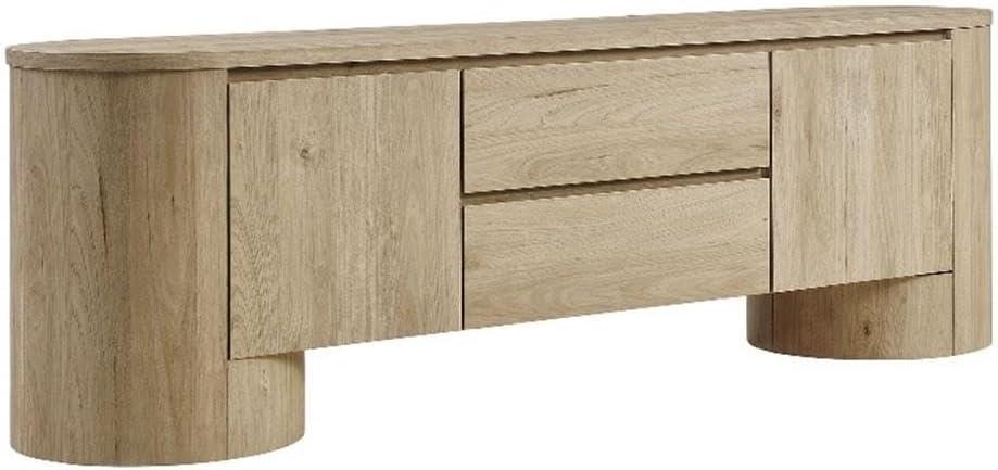 Modway Duval 71 Inch Oval TV Stand in Light Oak  Low Profile Mid Century Modern Media Cabinet - Living Room Entertainment Center with Storage
