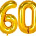 42 Inch Large Gold 60 Balloon Number, 60th Birthday Decorations, Foil Mylar Big Helium Numbers Balloons for Birthday Anniversary Decorations Party Supplies