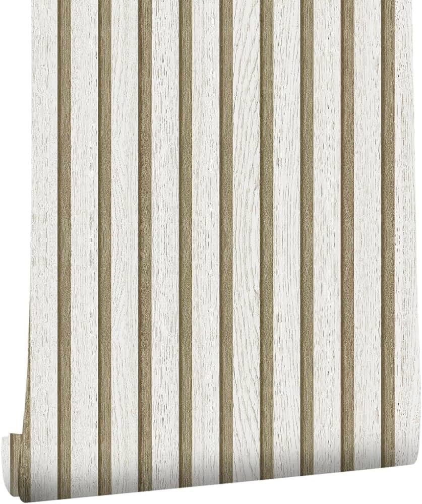 Wallpaper Peel and Stick Wood Grating Stripe Self-Adhesive Wallpaper Faux Wood Contact Paper Wood Slats Self Adhesive Wall Paper PVC Vinyl Film Removable Waterproof (Wood C, 17.3" x 236")