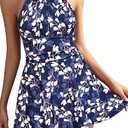 SHEKINI Womens Elegant One Piece Swimdress High Neck Swim Dress Ruched Swim Skirt S