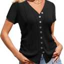 Messic Womens Short Sleeve Sweaters V Neck Casual Summer Knit Pullover Tops (Black, L)