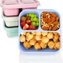 Rinwoc Bento Box [Portion Size], 3 Pack Snack Containers with 3 Compartments for Meal Prep & On-the-Go [School, Travel], Lunchable Container Reusable and BPA-Free