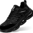 Steel Toe Shoes for Women Men Wide Non Slip Composite Work Sneakers Indestructible Comfortable Safety Tennis Shoes Lightweight Breathable Construction Sneakers Puncture Proof Ergonomic Design (10 Women/8.5 Men, 165black)