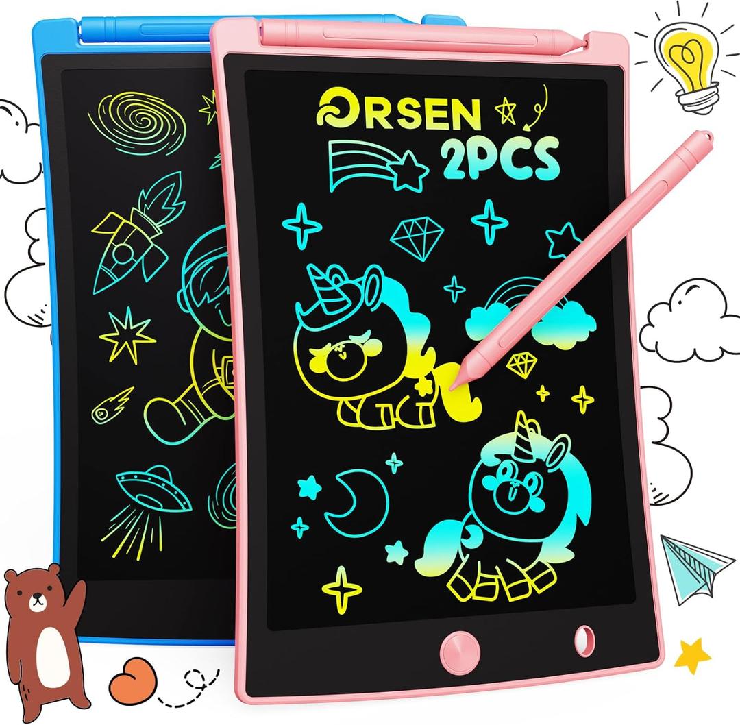 ORSEN 2 Pack LCD Writing Tablet for Kids, Colorful Doodle Board Drawing Pad for Kids, Toddler Easter Basket Stuffers Toy Gifts for Age 3 4 5 6 7 8 Year Old Girls Boys (Blue+pink)