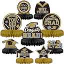 9PCS Graduation Party Decorations Class of 2025 Congrats Grad Table Centerpiece Congratulate Graduation Honeycomb Table Toppers for Graduation Party Supplies(Black）,Set of 5