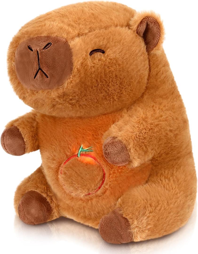 HyDren Breathing Stuffed Animal 9 inch Calming Soothers for Sleep Heartbeat Plush for Anxiety with Music Lights and Rhythmic Breathing Motion Anxiety Relief Portable Plush Sound Machine(Capybara)