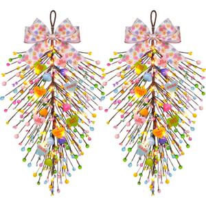 2 Pack 23'' Valentines Day Conversation Heart Candy Swags Wreaths Colorful Heart Berries Teardrop Swag Wreaths Hanging Gifts Artificial Wreath for Front Door Window Wall Farmhouse Decor (Clolorful Love)