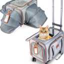 Premium Expandable Pet Carrier with Wheels - Airline Approved Rolling Travel Carrier for Small Dogs & Cats - Detachable Design with Name Tag, Seatbelt Buckles & Treat Pocket (18x11x11) - Ice Gray