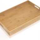 Krismax Serving Tray with Handles, Bamboo Breakfast Tray Wooden Trays Decorative Serving Platter for Eating, Working, Storing, Used in Bedroom, Kitchen, Living Room, Bathroom, Hospital and Outdoors