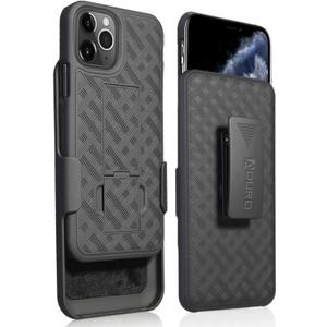 Aduro Combo Case & Holster for iPhone 11 Pro Max, Slim Shell & Swivel Belt Clip Holster, with Built-in Kickstand for Apple iPhone