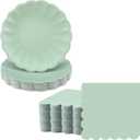 Newtay 100 Pcs Scalloped Paper Plates and Napkins Set Include 50 Pcs 9.5 Inch Large Scalloped Plates 50 Disposable Napkins 5 x 5 Inch for Birthday Dinner Wedding Picnic Party Supplies (Sage Green)