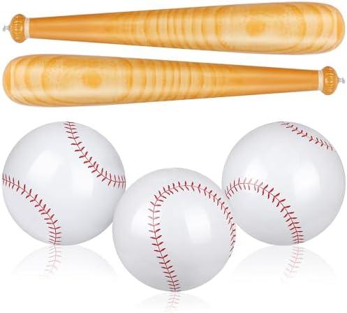 durony 5 Pieces Inflatable Baseball Set Including 2 Piece 31.5 Inch Baseball Bat Inflates 3 Piece 5.5 Inch Beach Baseball Sports Baseball Party Favors for Birthday Party Pool Beach Fun Sports Game
