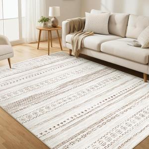 Kakania 5x7 Washable Area Rug: Non Slip Soft Thin Carpet, Boho Geometric Modern Decor, Easy Clean Indoor Floor Rugs for Living Room Bedroom Kids Dorm Office Dining - Brown