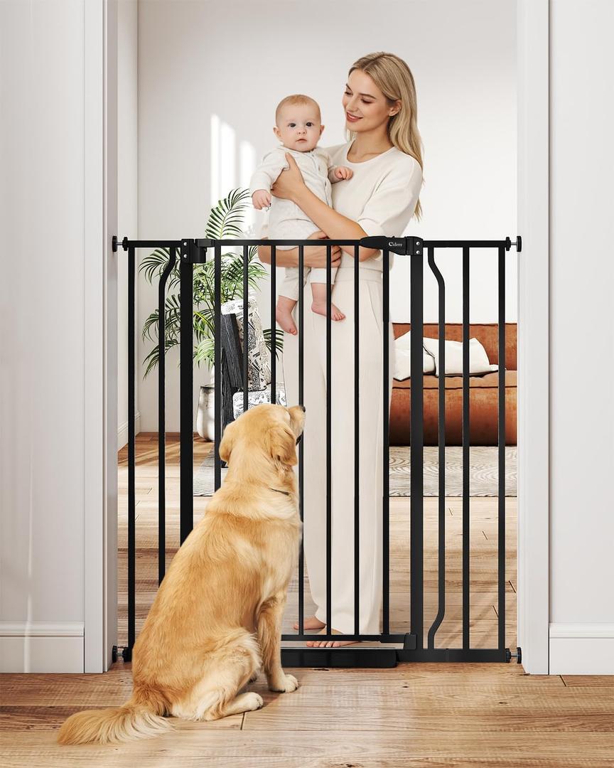 40" Extra Tall Baby Gate for Stairs, Auto Close Stroller Friendly Dog Gate Indoor for Doorways, Pressure Mounted 29"-40" Wide Baby Gate, Easy Walk Through Gate for Children & Pets, Black