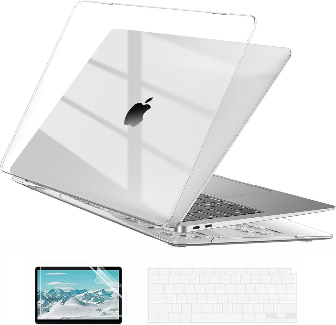 EooCoo Hard Case Compatible with MacBook Air 13.3 inch M1 Chip 2021-2018 with Retina Display, Air 13.3 inch Plastic Protective Case + Transparent Keyboard Cover + Screen Protector, Crystal Clear