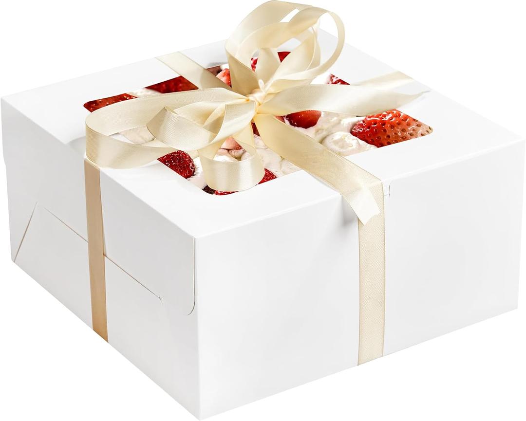 RACETOP 24pcs Cake Boxes with Window, 10x10x5 Inches White Bakery Boxes, Cookie Dessert Boxes, Pastry Box, Square Cardboard Cake Box for Cake, Birthday Party, Donuts, Wedding