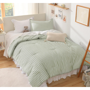 Andency Sage Gingham Comforter Set Full(79x90Inch), Green Checkered Grid Plaid Buffalo Bed Set for Girls Boys Kids Teens, 3 Pieces Lightweight Polyester Geometric Preppy Bedding