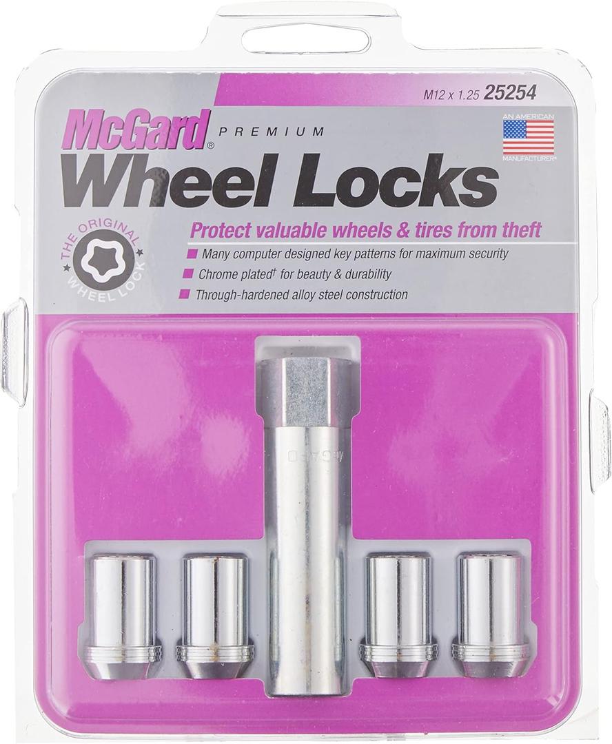 McGard 25254 Chrome Tuner Style Cone Seat Wheel Locks (M12 x 1.25 Thread Size) - Set of 4