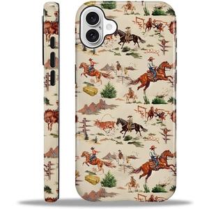Compatible with iPhone 16 Case - Dual-Layer Protection, Hard Shell with Silicone Interior, Slim Scratch Resistant Shockproof for Woman Men - Retro Western Cowboy