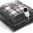 JKMAX Heated Electric Blanket Full Size - 72"x84" Flannel Heating Blanket with 10 Heating Levels & 5 Time Settings Over-Heat Protection, Winter Warmer for Adults with ETL CertificationGrey