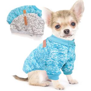 2 Pieces Dog Sweaters for Small Dogs Fall Clothes Female Winter Fleece Sweaters Warm Thick Pet Outfit Coat Small Dog Sweater for Girl Boy Dogs, Yorkie, Chihuahua, Pug, Cat, Pug,S,Blue,Grey