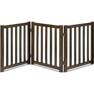 LZRS 3-Panel Wooden Free Standing Foldable Dog Gate Indoor  24" High,Step-Over Safety Pet Gate for Doorways, Stairs, Hallways, Indoor Dog Barrier for Small to Medium Dogs & Puppies, Walnut