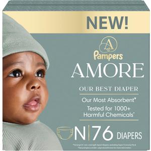 Pampers Amore, Size 0 (up to 10 lbs), 76 Count, Our Best Diaper Hypoallergenic & Fragrance Free, Up to 100% Leakproof, Soft as Cashmere