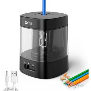 Deli Electric Pencil Sharpener, Automatic Pencil Sharpeners for No.2 Pencils Colored Pencils, USB & Battery Operated Pencil Sharpener for Kids, School, Home, Office, Classroom, Black
