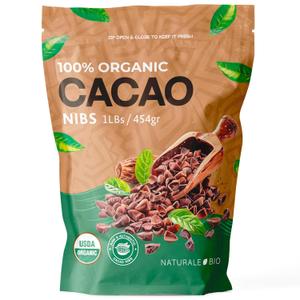 NaturaleBio Organic Raw Cacao Nibs 1 lb. Natural and Pure. Made in Tropical Regions from The Theobroma Cacao Plant. Source of Magnesium, Potassium, and Iron. Ideal as Sugar-Free Chocolate Chips. (1lb)