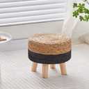 Wimarsbon Round Foot Stool Natural Seagrass Poufs Ottoman Hand Weave Footrest Stool for Couch Desk Extra Seat Step Stool with Solid Wood Legs for Hallway Patio Lounge Black