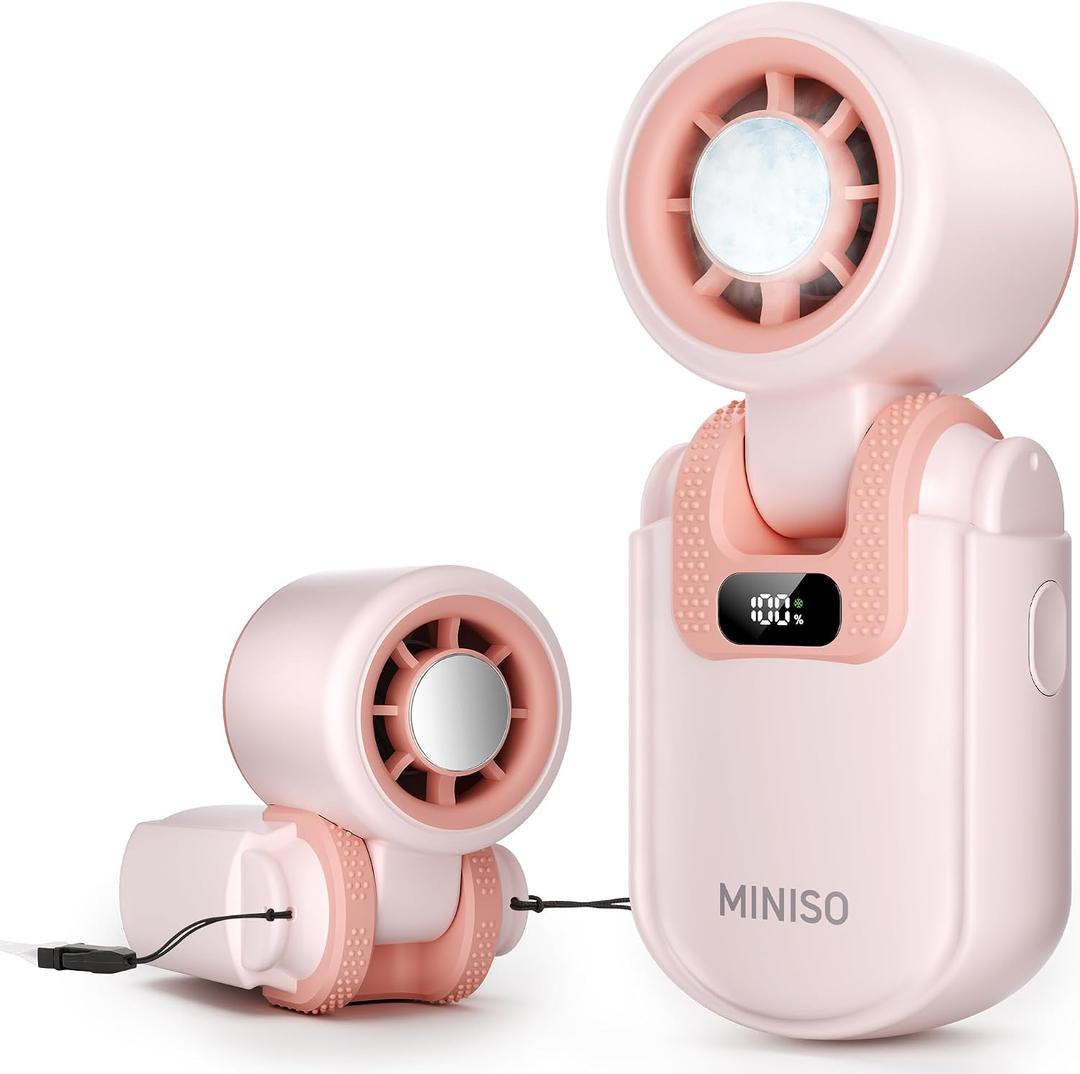 MINISO Handheld Fan, 2400 mAh Rechargeable, 3 in 1 USB Small Portable Turbo Fan, 5-Speed, Foldable with Ice Cooler, Max 8 H Cooling Personal Fan for Travel, Office, Subway, Shopping, Camping