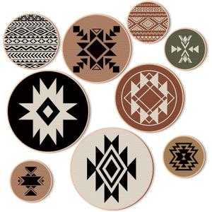 Geelin 9 Pieces Aztec Wall Decor Western Southwestern Abstract Boho Wall Art Prints Wooden Sign Hanging Bohemian Modern Diamond Patterns for Home Living Room, 4 Sizes(Stylish Style)