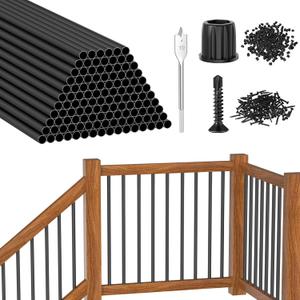 CKE 120 Pack 32" Round Aluminum Deck Balusters, 3/4" Diameter Hollow Round Black Aluminum Balusters for Deck Railing, Metal Deck Baluster Staircase Spindles with Screw/Connector for Railing Fencing R32