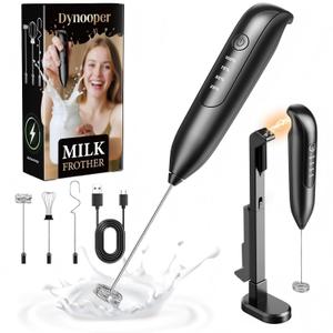 Electric Milk Frother Handheld: Rechargeable 3 in 1 - LED Digital Display with 3 Speeds Portable Stainless Steel Drink Foam Mixer for Milk Coffee, Lattes, Cappuccino, Matcha - Starlight Black