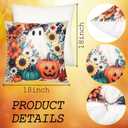Weysat Halloween Horror Throw Pillow Covers 18 x 18 Inch Set of 4 Halloween Pillow Case Wildflower Pumpkins Ghost Bat Pattern Seasonal Decorative Horror Cushion Case Decoration for Home Sofa Couch Bed