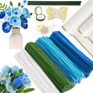 400 PCS Chenille Stems Assorted Colors Pipe Cleaners Bulk for DIY Crafts & Flowers, Pipe Cleaners Craft Kit with Floral Wires, Gardening Tape, Wrapping Paper, Stamen & Ribbon for Bouquets