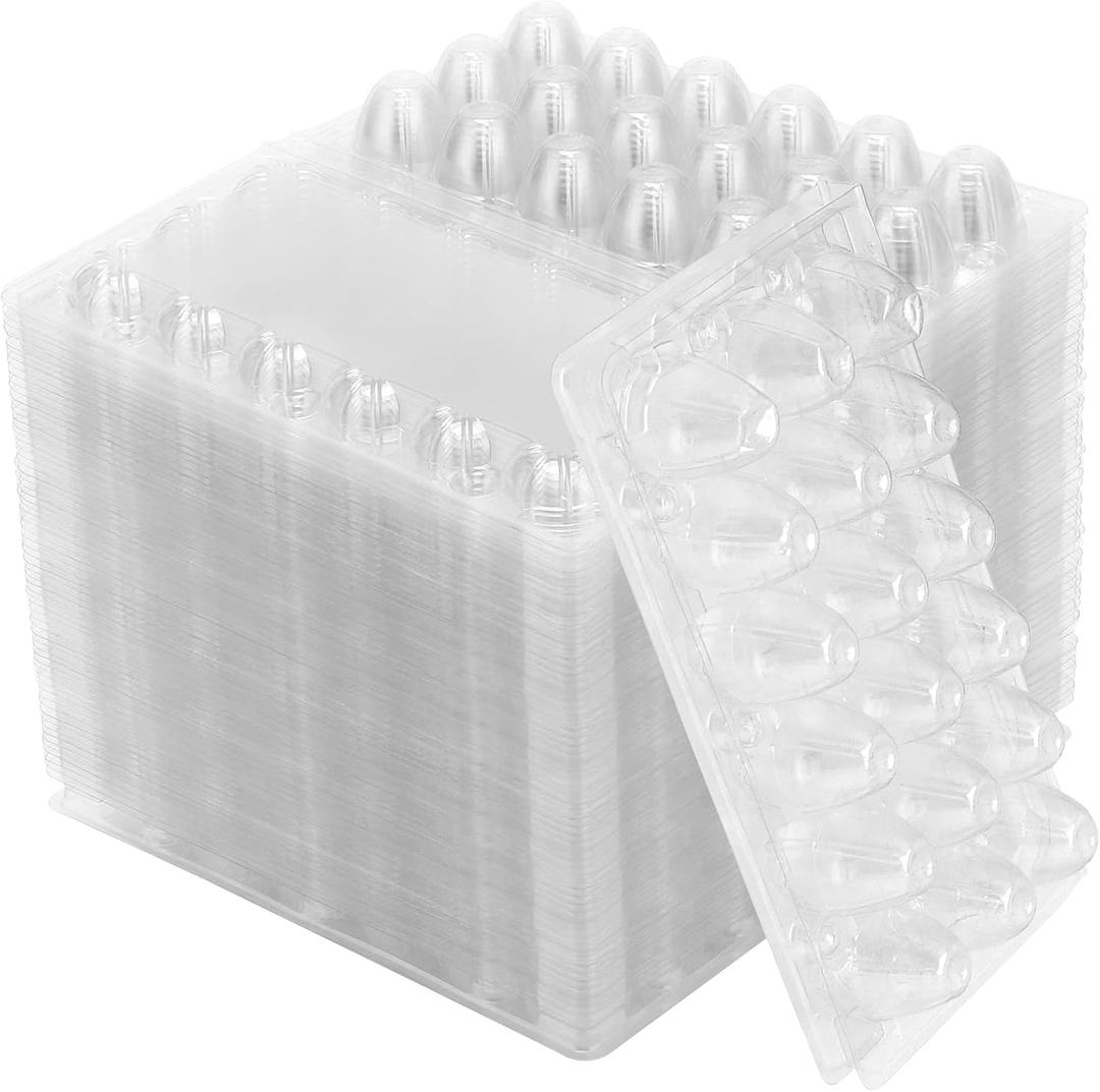 SINJEUN 120 Pack 18 Grid Clear Quail Egg Cartons, Stackable Plastic Quail Egg Container, Small Egg Cartons Cheap Bulk, Reusable PVC Egg Dispenser Holder Case for Refrigerator, Holds 18 Eggs