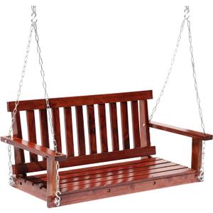 Outdoor Wooden Porch Swing 4Ft Patio Porch Swing Bench 800 LBS Load-Bearing Capacity Swing Chair Two-Person Seating with Adjustable Hanging Chains, Durable Swing Bench for Courtyard, Garden, Backyard