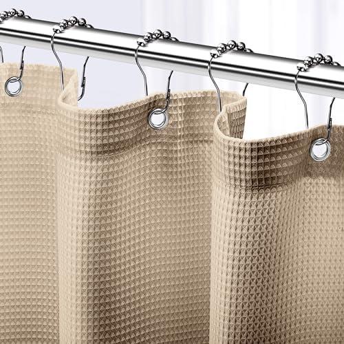 NEATERIZE Shower Curtain Beige - Hotel Style Beige Shower Curtains for Bathroom with Waffle Design, 72x78 Inches - Fabric Shower Curtain - Cortinas de Baño Elegantes