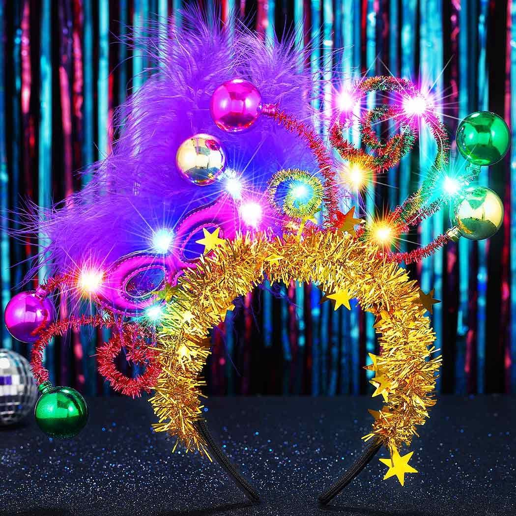 CAKURE Light Up Headpiece Carnival Feathers Headband Hair Accessories for Women