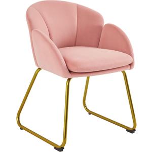 Yaheetech Flower Shape Velvet Vanity Chair, Modern Side Armchair Makeup Chair no Wheels with Golden Metal Legs for Living Room/Dressing Room/Bedroom/Home Office/Kitchen, Pink