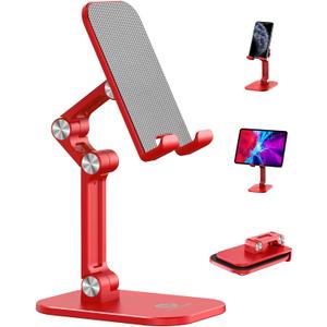 OCYCLONE Phone Stand, Adjustable Height and Angle Cell Phone Stand for Desk Foldable Holder, Taller iPhone Stand Compatible 4-11 Inch All Mobile Phone/iPad/Tablet - Red