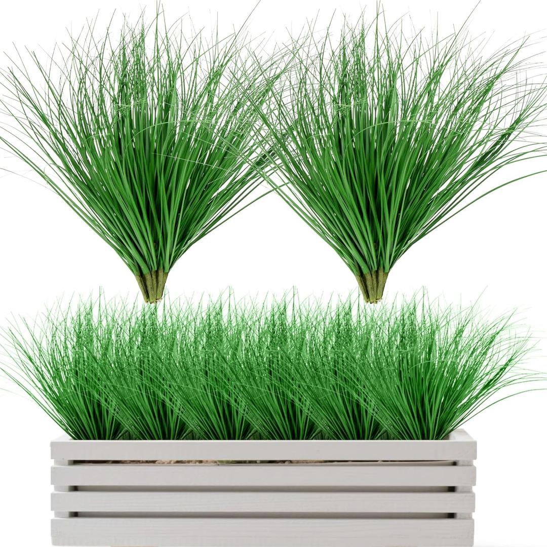 RAINFLOW 25 Pcs Artificial Wheat Grass - Fake Shrubs Wheat Grass Artificial Greenery Stems Outdoor Faux Green Onion Grass Plants for Indoor Garden Home Office Vase Patio Backyard Decor