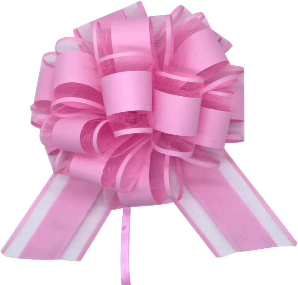 6 Pieces Large Pull Bows, Pink Gift Bow, 6 inches, Party Gift Wedding Ribbon Bows for Wrapping Boxes or Flower Decorations, Day Present Decoration Bow (Pink)