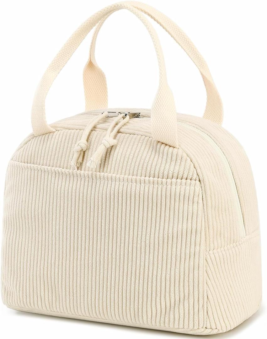 Bluboon Lunch Bag for Women Men Cute Corduroy Lunch Tote Bags Reusable Insulated Lunch Box Large Capacity Reusable Insulated Cooler for Work Picnic or Travel, Beige